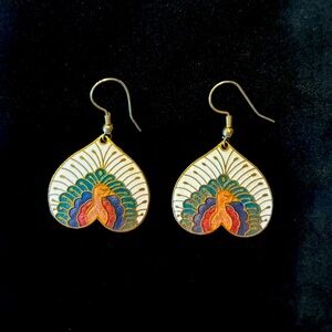 Vintage Cloisonné Peacock Earrings